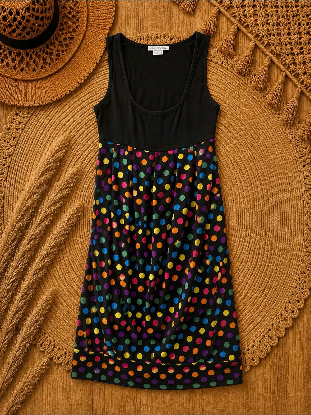 Y2K Black Tank Dress with Multicolor Polka Dots